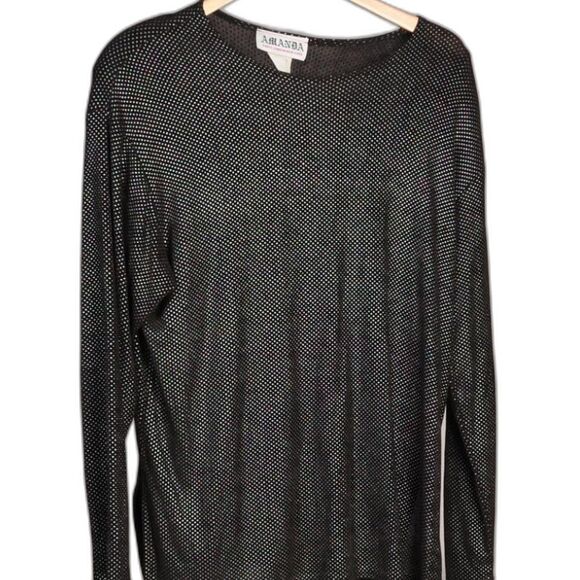 Women's Amanda Black Pull Over Shirt w/ Multicolored Metallic Polka Dots Size L - Picture 1 of 3